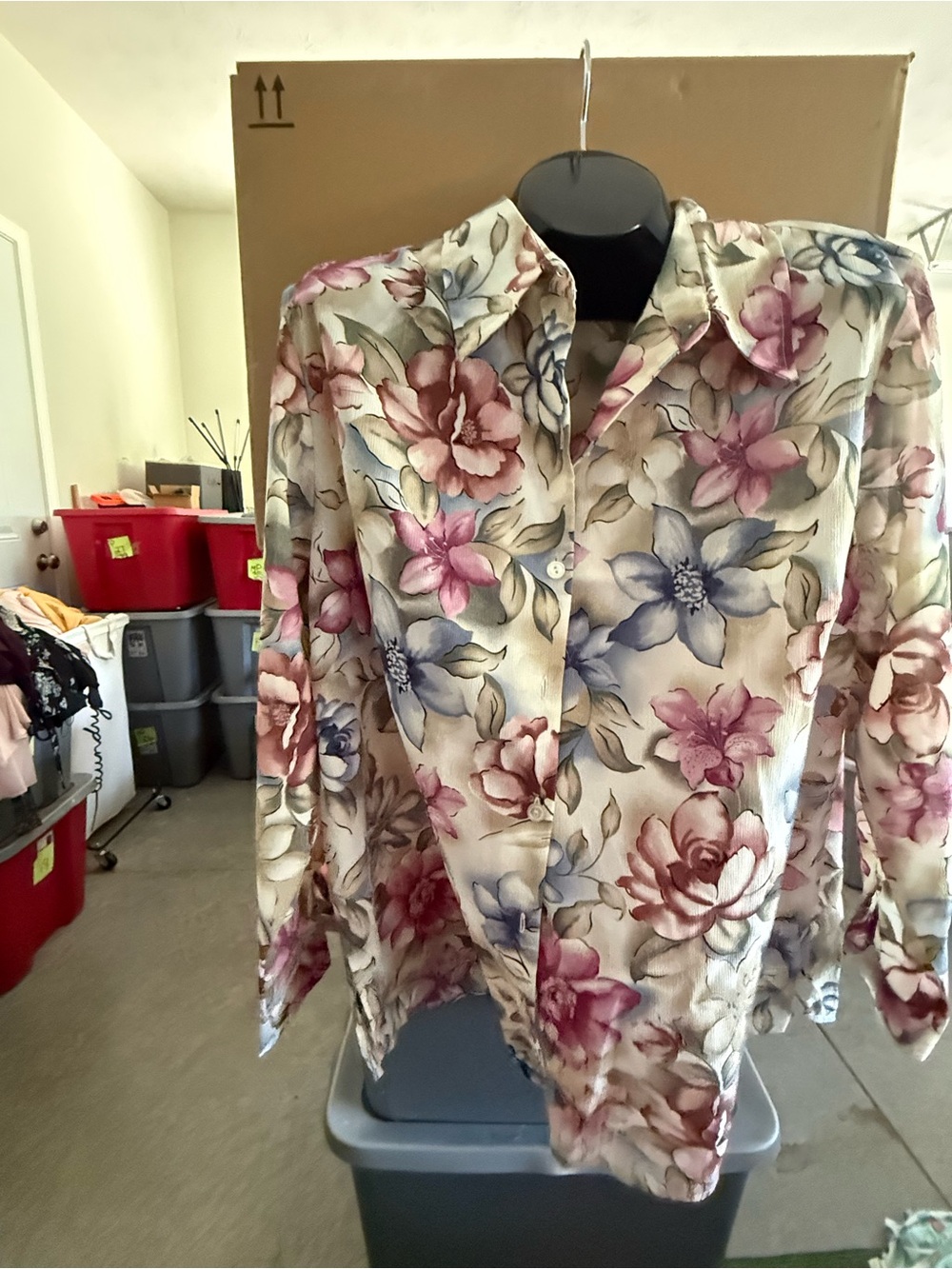 Floral Button-Up Blouse - Pink & Blue mp81